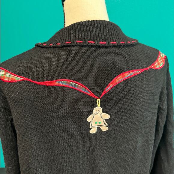 Erika Vintage Black Zip Christmas Gingerbread Snowman Knit Sweater Medium - Picture 6 of 13